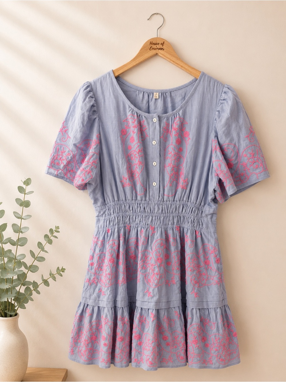Easel Embroidered Smocked Dress Size L